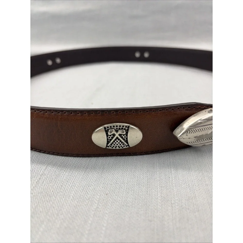 Western Top Grain Leather Belt Silver Buckle Conchos Brown 1.25